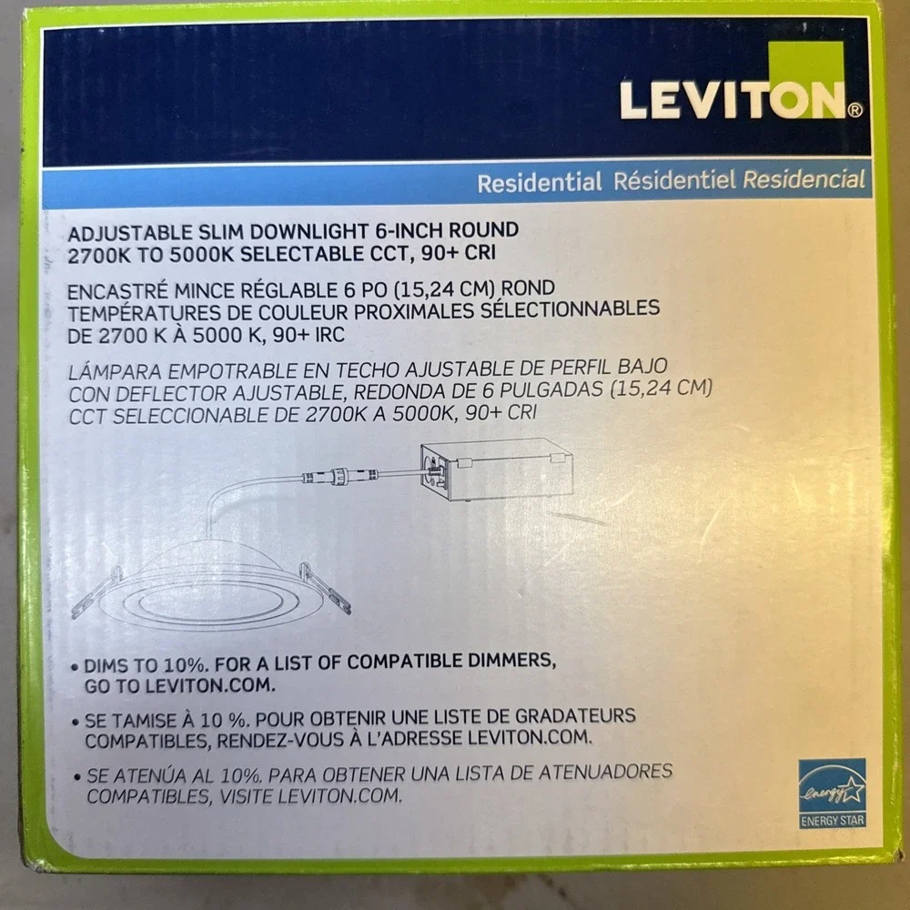 New Leviton 6 In. Round Adjustable Slim Down Light 2700 K To 5000 K - Picture 3 of 6